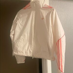 Adidas White Windbreaker with Coral Accents